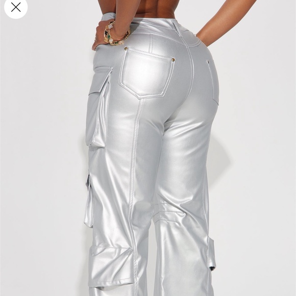 Silver ‘ City is mine faux leather cargo pants’ - Picture 2 of 3